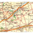 Satalice na mapě z r.1940. Na mapě je ještě zakreslen most, který vedl přes železnici do Počernic